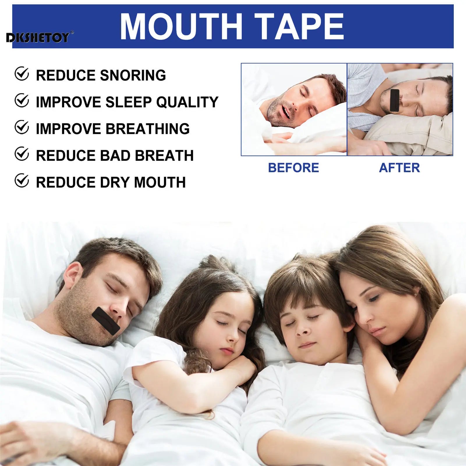 Sleep Mouth Tape Strips — Nose Breathing, Deeper Sleep, Less Snoring | 30 Night Supply